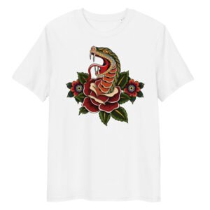 T-shirt Femme Serpent et Rose - Blanc