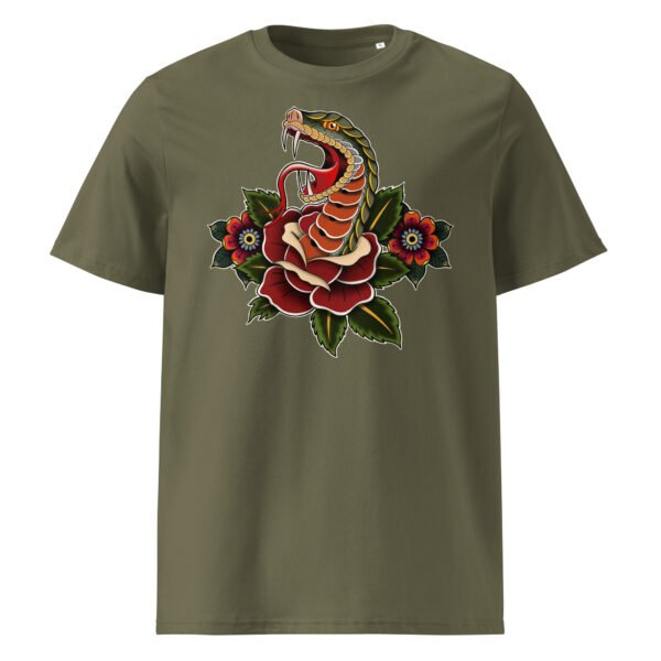 T-shirt Homme Serpent et Rose - Kaki