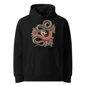 Hoodie Homme Serpent et Fleurs - Noir