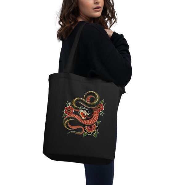 Tote Bag Bio Serpent et Fleurs – Un Style Tatouage, Responsable et Exclusif