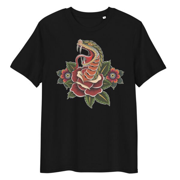 T-shirt Femme Serpent et Rose - Le Style Tattoo Old School Irresistible - 100% Coton Bio